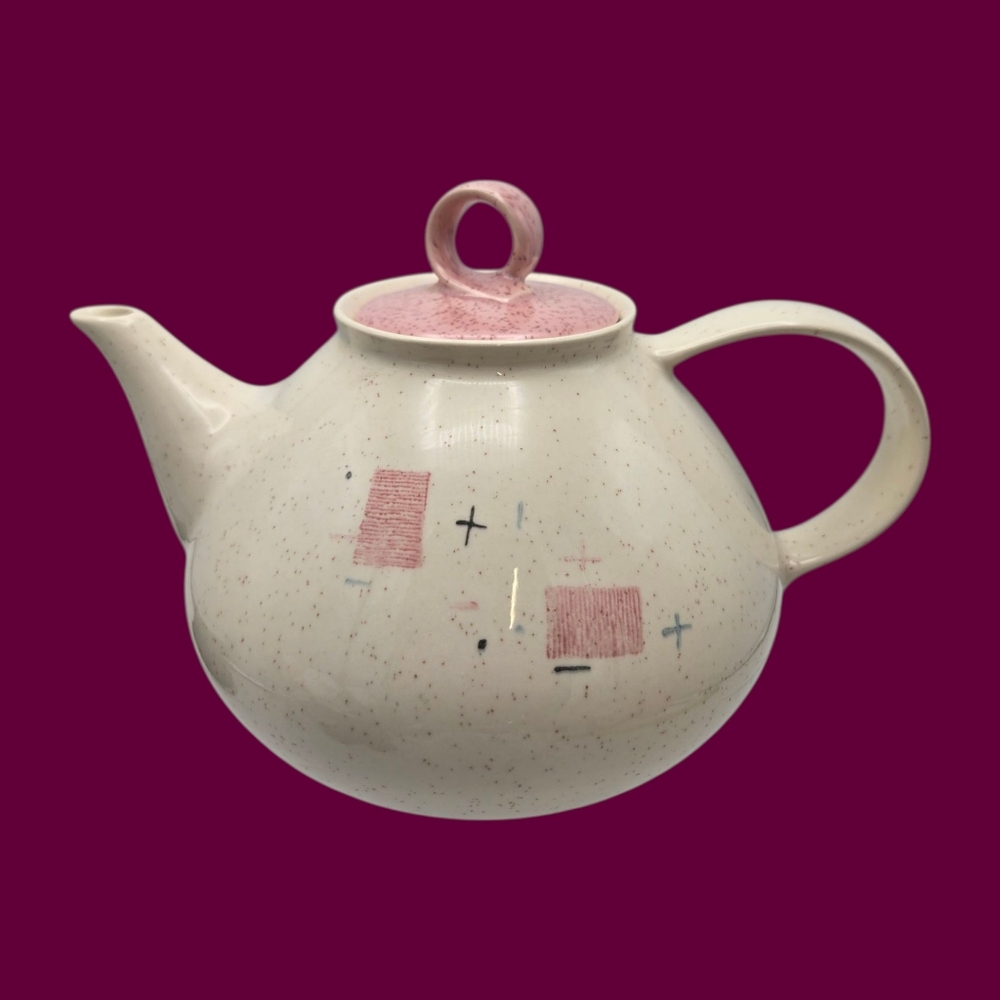 EUC MCM VTG Vernonware Tickled Pink Tea Pot Atomic  Pattern